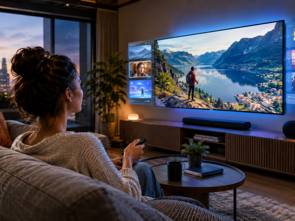 Écran de télévision connecté affichant une interface de streaming personnalisée