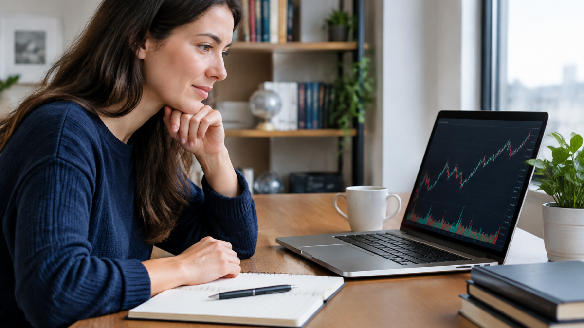Graphique financier et pièces illustrant l’investissement en bourse sur le long terme