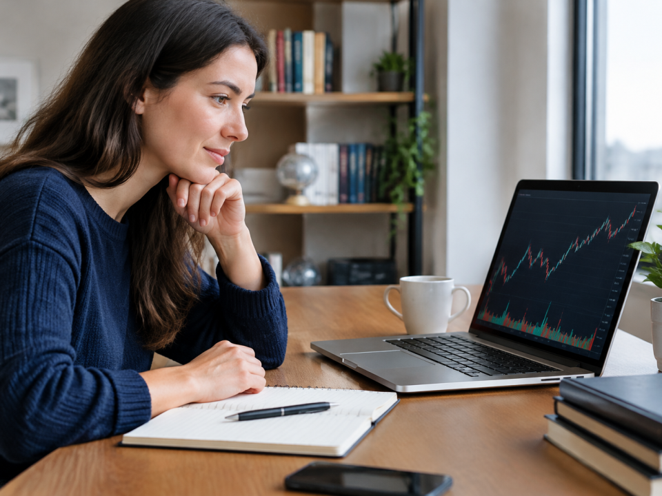 Graphique financier et pièces illustrant l’investissement en bourse sur le long terme