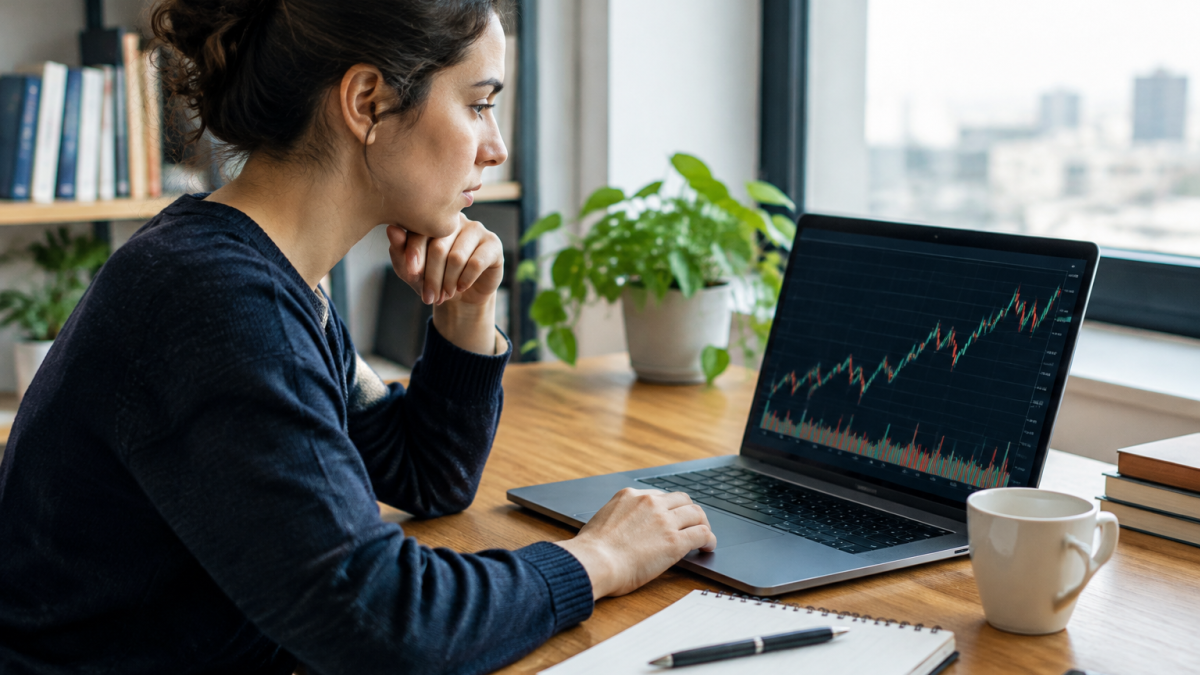 Graphique financier avec pièces et courbe de croissance pour illustrer l’investissement en bourse
