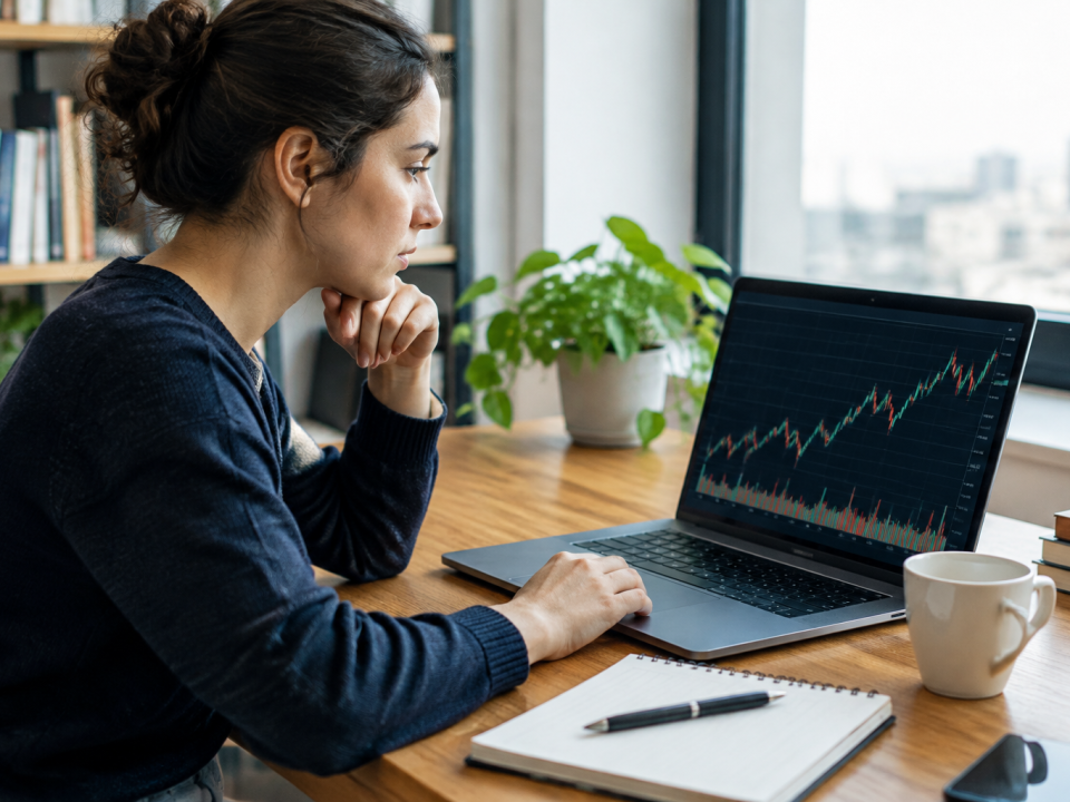 Graphique financier avec pièces et courbe de croissance pour illustrer l’investissement en bourse
