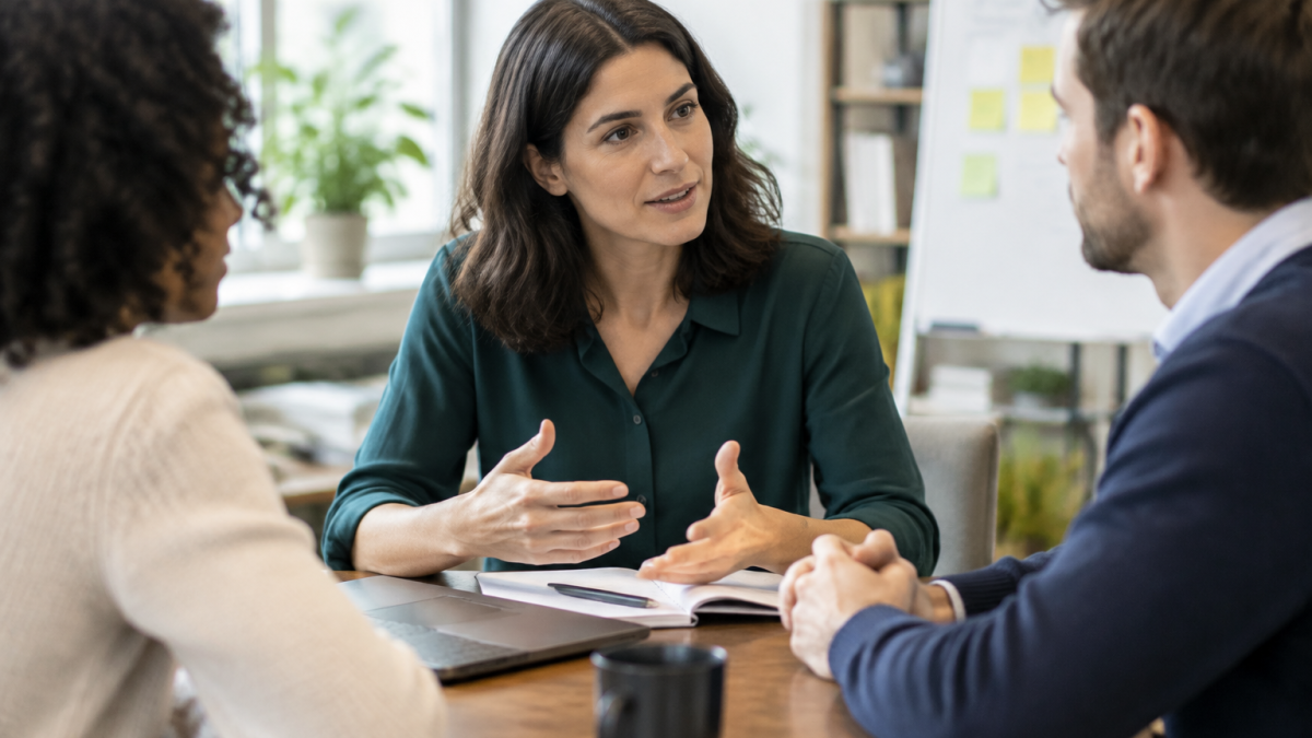 Manager menant une conversation de feedback constructive avec un collaborateur