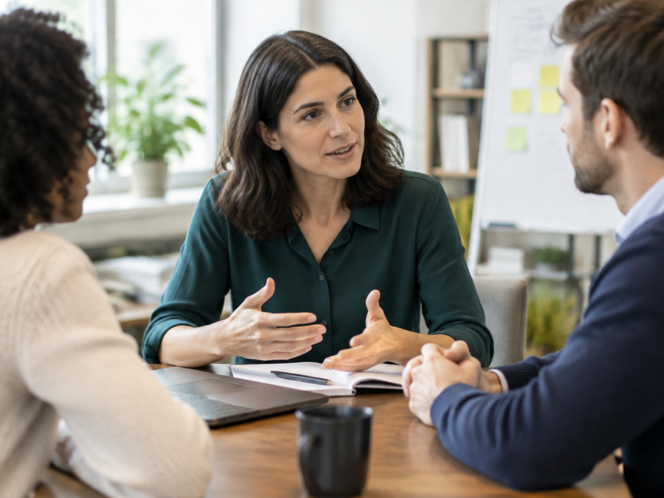 Manager menant une conversation de feedback constructive avec un collaborateur