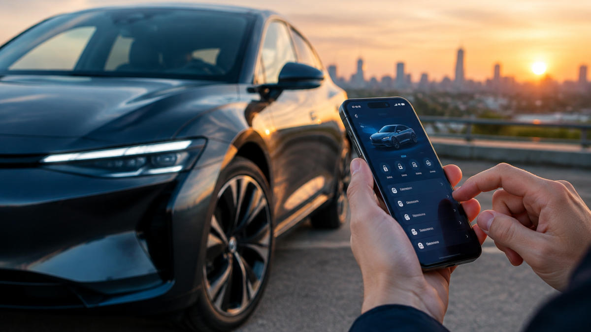 Voiture électrique connectée recevant une mise à jour logicielle à distance
