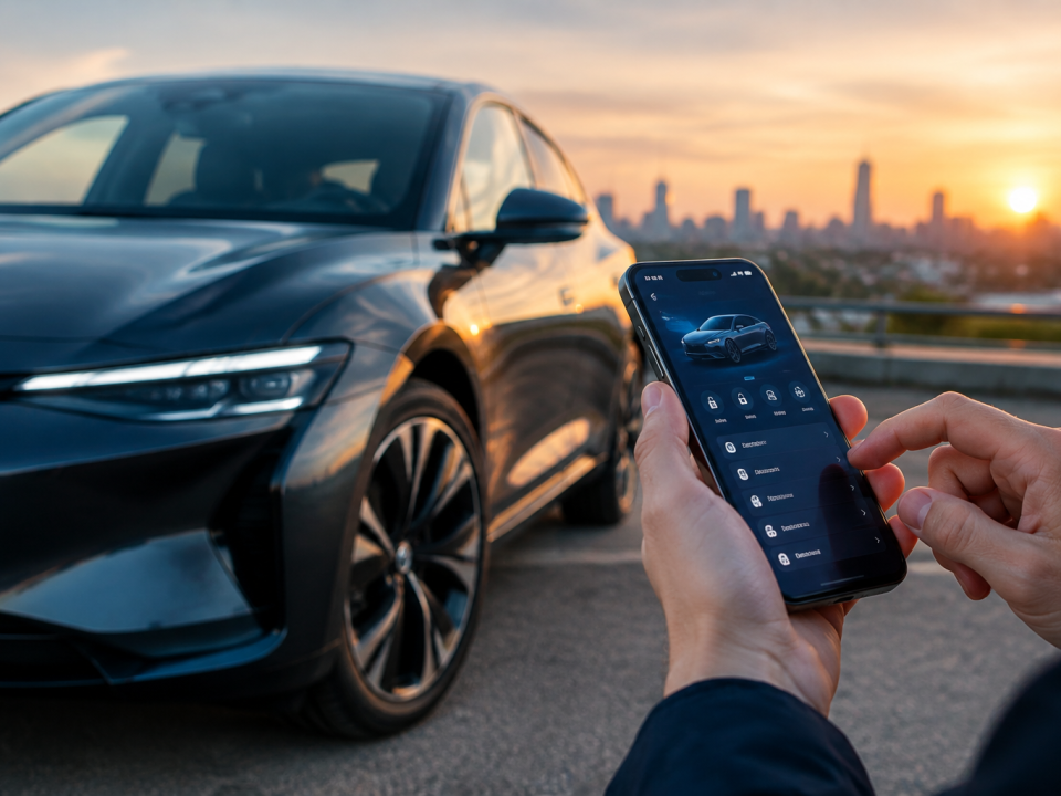 Voiture électrique connectée recevant une mise à jour logicielle à distance